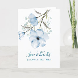 Cartão De Agradecimento Casamento Azul Empoeirado Chic Moderno e Elegante