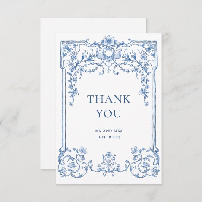 Cartão De Agradecimento Casamento Azul Empoeirado Floral Gracioso Ornament (Frente/Verso)