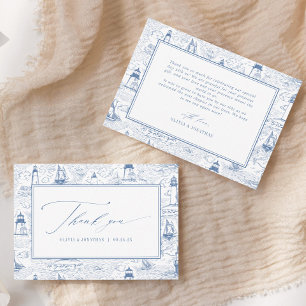 Cartão De Agradecimento Casamento Azul Farol Toile Costeira