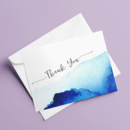 Cartão De Agradecimento Casamento Azul Índigo Aquarela Rascunho Moderno