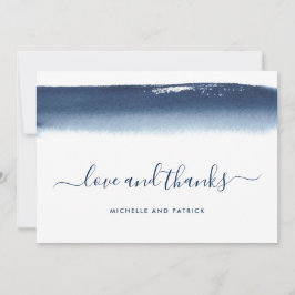 Cartão De Agradecimento Casamento Azul Marinho Aquarela Moderna