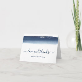 Cartão De Agradecimento Casamento Azul Marinho Aquarela Moderna
