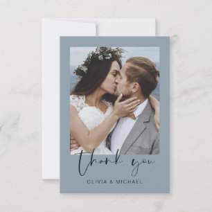 Cartão De Agradecimento Casamento Azul Minimalista - Obrigado Foto