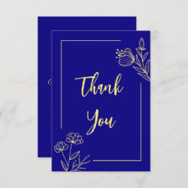 Cartão De Agradecimento Casamento azul real com flor de ouro simples