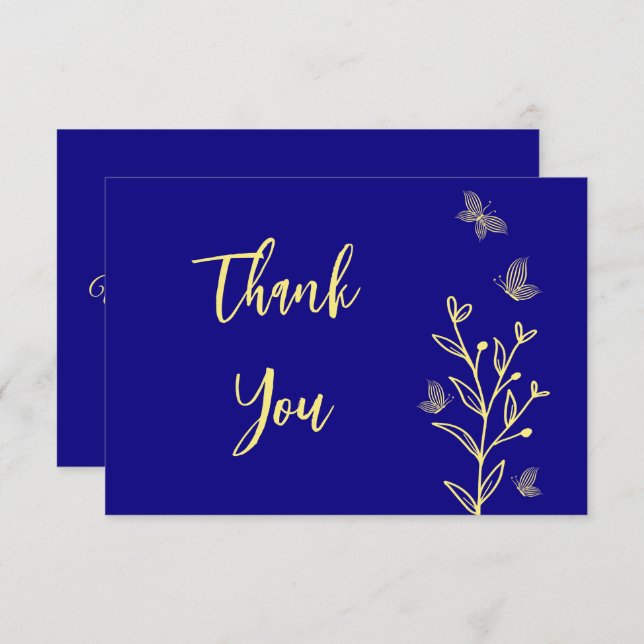 Cartão De Agradecimento Casamento azul real com flor de ouro simples (Frente/Verso)