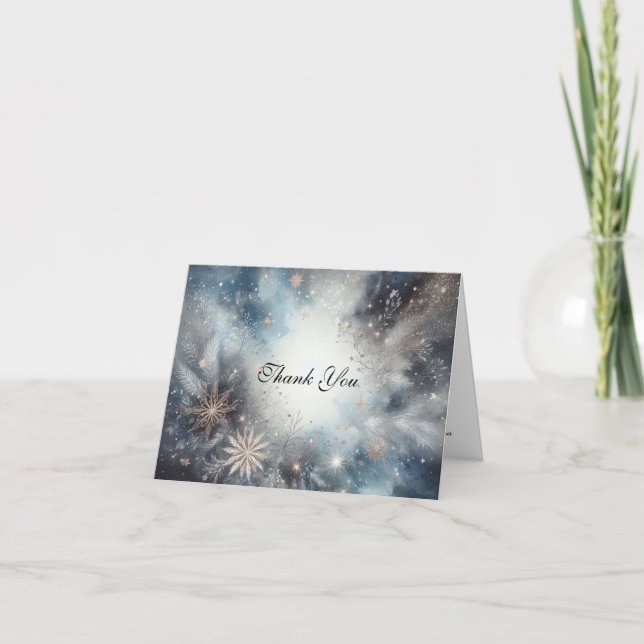 Cartão De Agradecimento Casamento Azul-Romance com Ouro Suave (Frente)