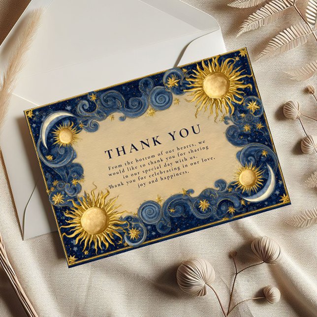 Cartão De Agradecimento Casamento Barroco Celestial Dourado (Criador carregado)