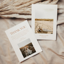 Cartão De Agradecimento Casamento Bege Minimalista Moderno de 2 Fotos