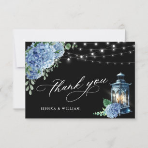 Cartão De Agradecimento Casamento Blue Hydrangea Floral Lanterna Negra Boh