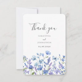 Cartão De Agradecimento Casamento Blue Wildflower Watercolor