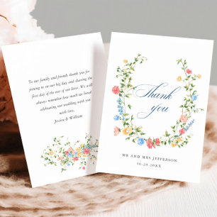 Cartão De Agradecimento Casamento Boêmia de Watercolor Meadow Wildflower