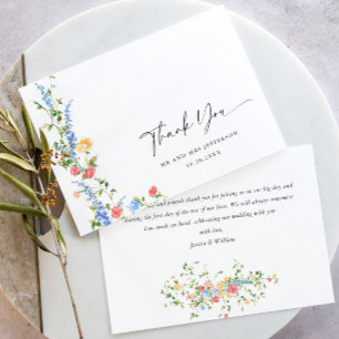 Cartão De Agradecimento Casamento Boêmia de Watercolor Meadow Wildflower