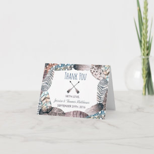 Cartão De Agradecimento Casamento Boêmico de Penas Tribais Modernas Obriga