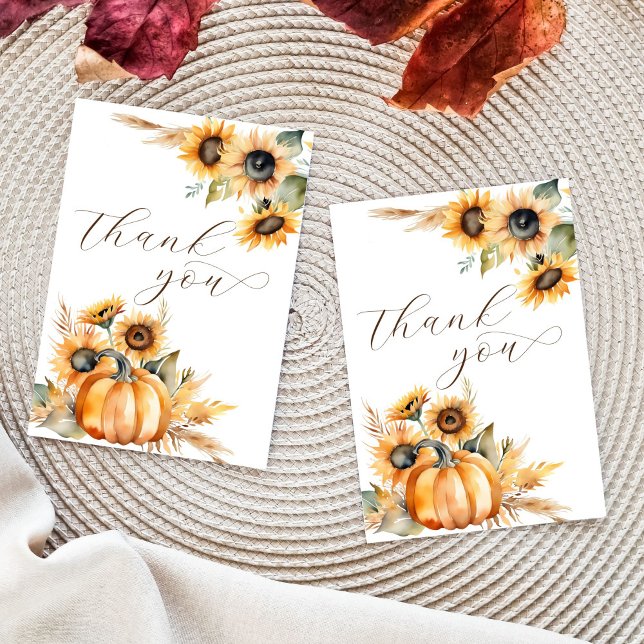 Cartão De Agradecimento Casamento boêmio de abóbora de girassóis de outono (Boho fall themed bridal shower wedding thank you cards template earthy pumpkins sunflowers pampas)