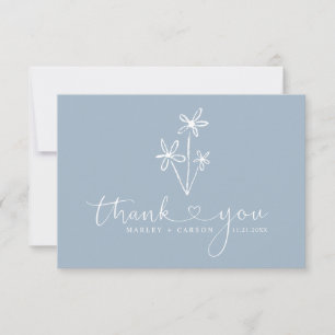 Cartão De Agradecimento Casamento Boho Coração Script Azul Empoeirado