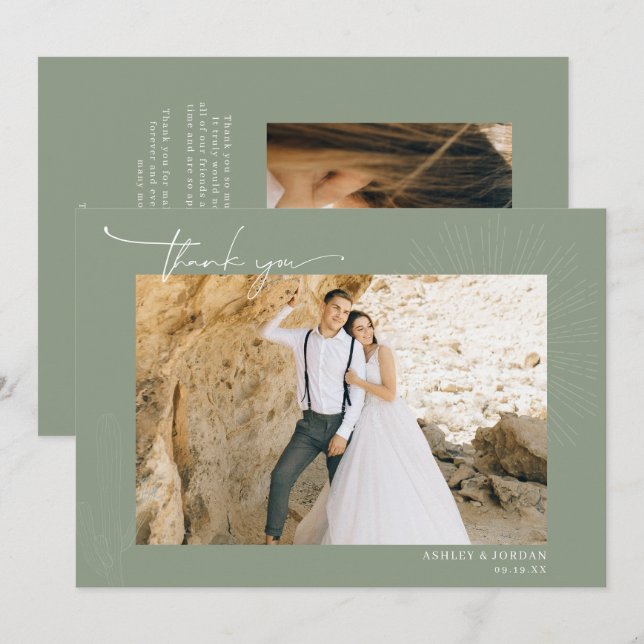 Cartão De Agradecimento Casamento Boho Deserto Moderno | Simples Rótulo de (Frente/Verso)