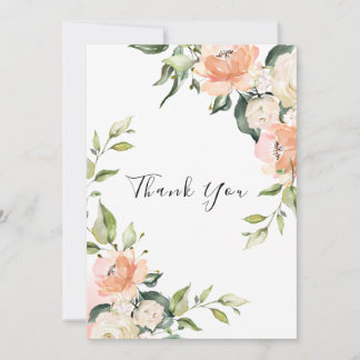 Cartão De Agradecimento Casamento bonito de Pêssego Floral de Aquarela