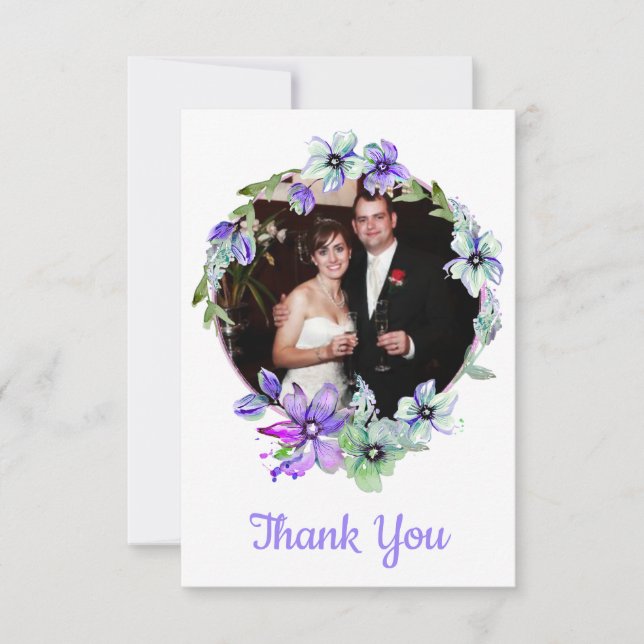 Cartão De Agradecimento Casamento bonito Floral Wreath Monogrammed (Frente)