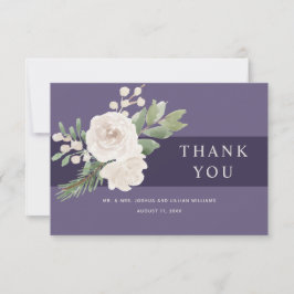 Cartão De Agradecimento Casamento Botânico Branco de Inverno Roxo
