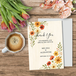 Cartão De Agradecimento Casamento botânico com flores aquáticas Boho