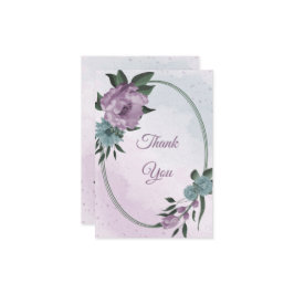Cartão De Agradecimento casamento botânico com flores azuis roxas