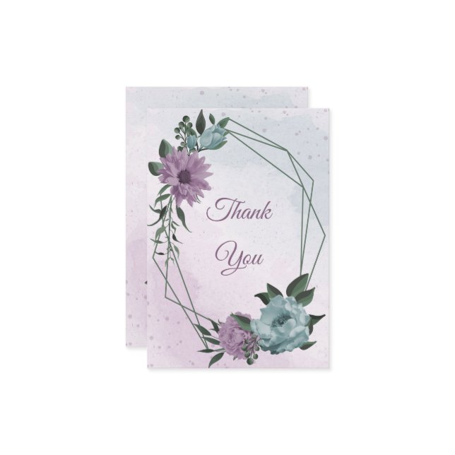 Cartão De Agradecimento casamento botânico com flores azuis roxas (Frente/Verso In Situ)