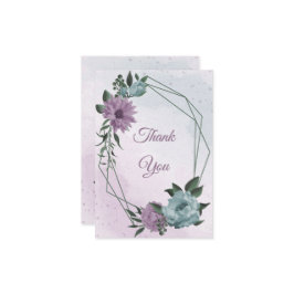 Cartão De Agradecimento casamento botânico com flores azuis roxas