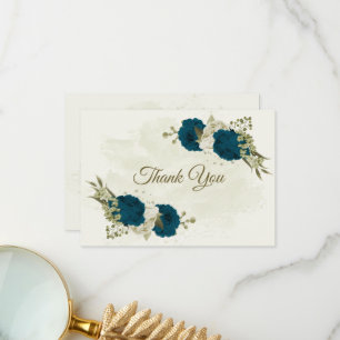 Cartão De Agradecimento casamento botânico com flores azul-lacustres