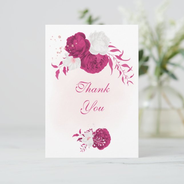 Cartão De Agradecimento casamento botânico com flores brancas de fuchsia (Em pé/Frente)