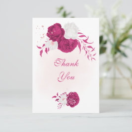 Cartão De Agradecimento casamento botânico com flores brancas de fuchsia