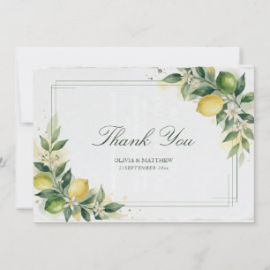 Cartão De Agradecimento Casamento Botânico de Limão Verde Aquarela