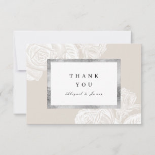 Cartão De Agradecimento Casamento botânico do vintage neutro de prata