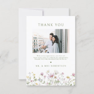 Cartão De Agradecimento Casamento Botânico Elegante de Pastel Molho Pastel