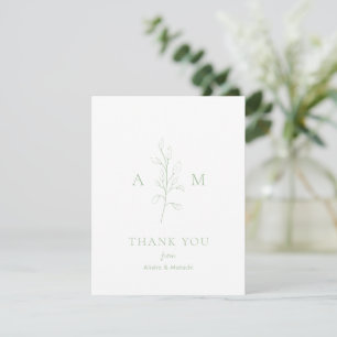 Cartão De Agradecimento Casamento Botânico Elegante Verde Salvia Limpo