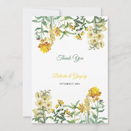 Cartão De Agradecimento Casamento Botânico Floral Amarelo Vintage