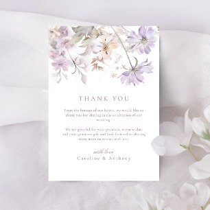 Cartão De Agradecimento Casamento Botânico Floral Boho Elegante Roxo