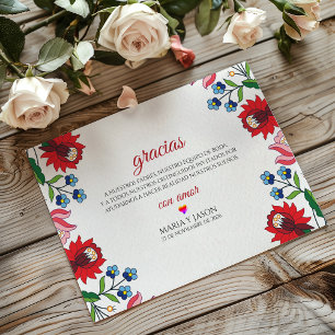 Cartão De Agradecimento Casamento Botânico Floral Colorido Moderno Espanho