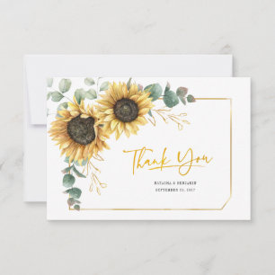 Cartão De Agradecimento Casamento Botânico Floral de Sunflower Eucalyptus