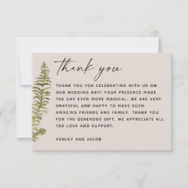 Cartão De Agradecimento Casamento Botânico Florestal | Elegante Samambaia