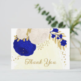Cartão De Agradecimento casamento botânico real com flores azuis e brancas