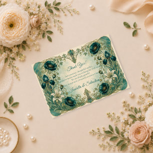 Cartão De Agradecimento Casamento Botânico Romântico Art Nouveau Mal-humor