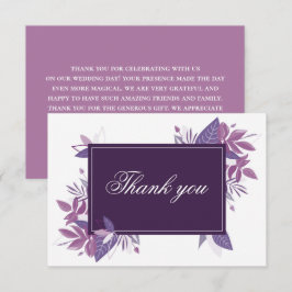 Cartão De Agradecimento Casamento botânico roxo. Folhagem de lilás violeta