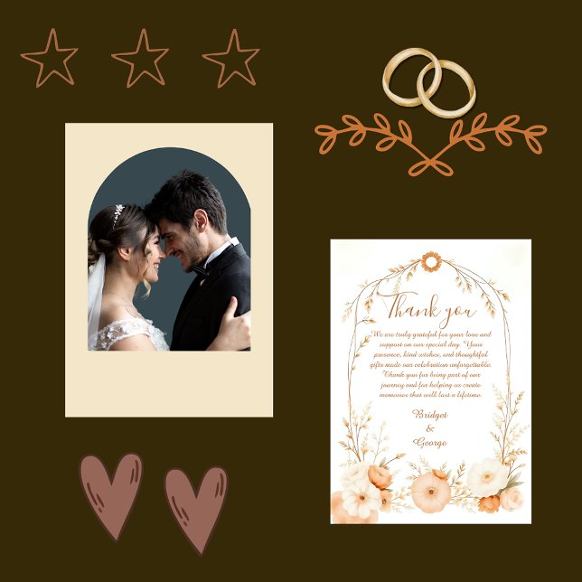 Cartão De Agradecimento Casamento Botânico Rustic Beige e Foto (Criador carregado)