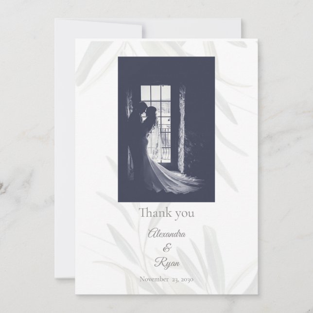 Cartão De Agradecimento Casamento Botânico Verde da Elegante Sage (Frente)