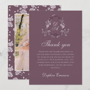 Cartão De Agradecimento Casamento Botânico Vintage Borgonha