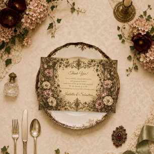 Cartão De Agradecimento Casamento Botânico Vintage Elegante