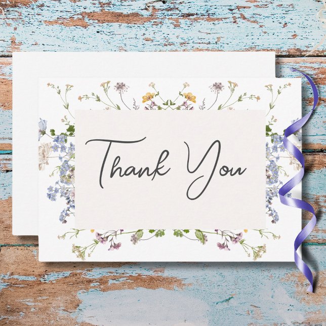 Cartão De Agradecimento Casamento Branco de Delicate Boho Wildflower (Delicate Boho Wildflowers White Wedding Thank You Card)