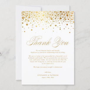 Cartão De Agradecimento Casamento Branco de Folha de Ouro Faux Confetti Do