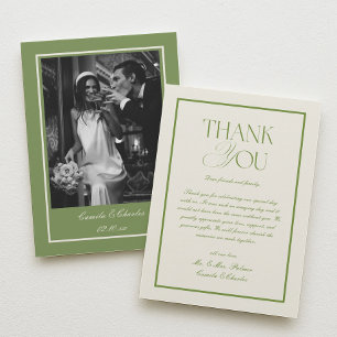 Cartão De Agradecimento Casamento Branco e Verde em Foto Antiga