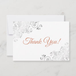 Cartão De Agradecimento Casamento Branco Elegante com Renda Prata e Terrac